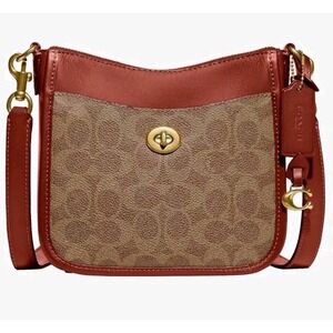 Coach Signature Chaise Coated Canvas Crossbody Bag Purse Brown Tan Logo C Tag